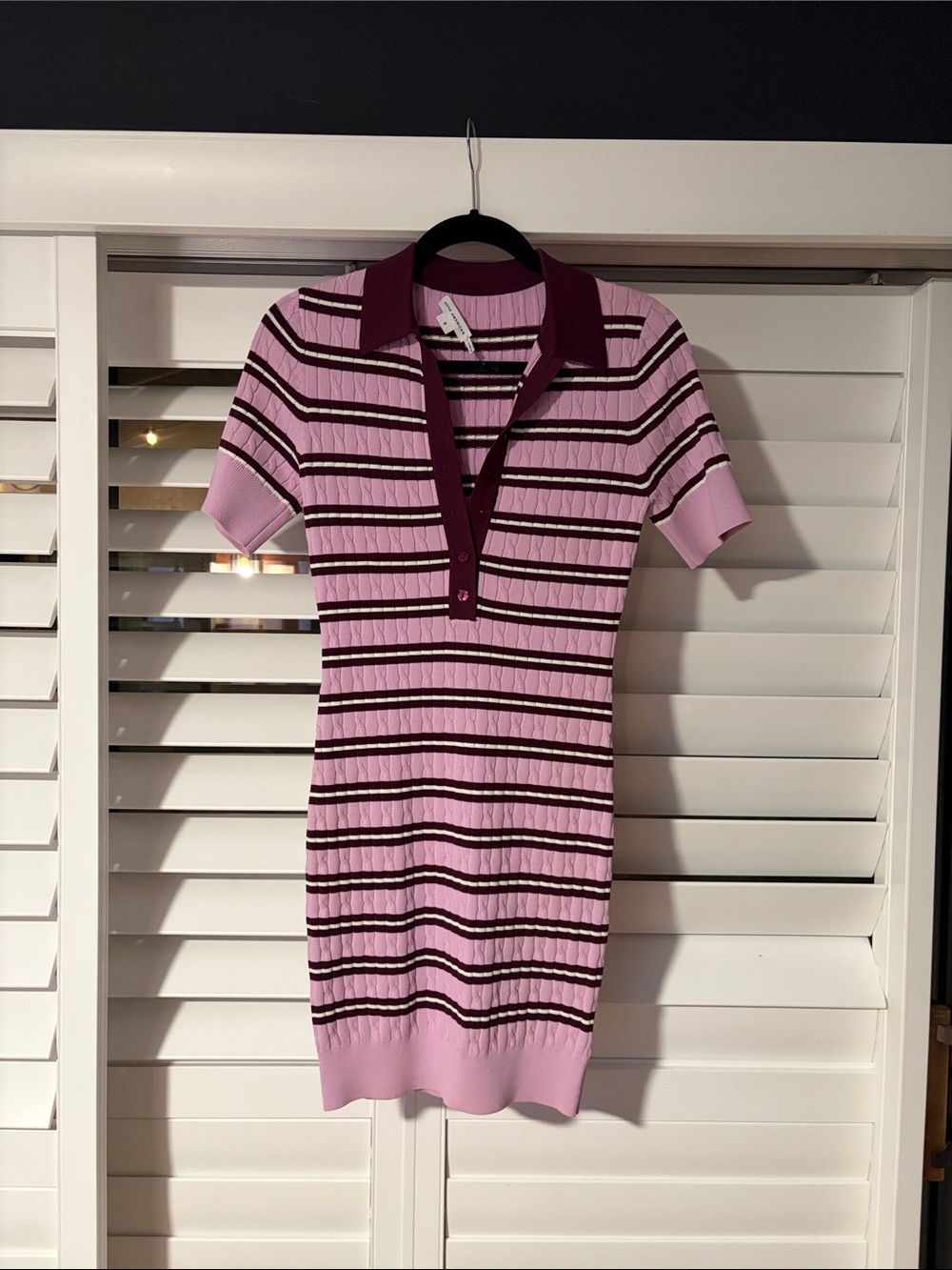 Good American Pink & Burgundy Striped Polo Knit Dress